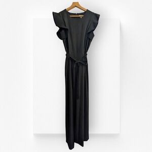 Calvin Klein Jumpsuit Flutter Sleeve Belted Gray Pleated Size 12